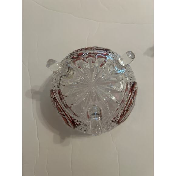 Vintage Hofbauer 4” Crystal Red Byrdes Bird Covered‎ Sawtooth Candy Dish Footed - Picture 6 of 9